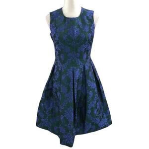 Sara Campbell Jacquard Brocade Pleated Fit and Flare Dress